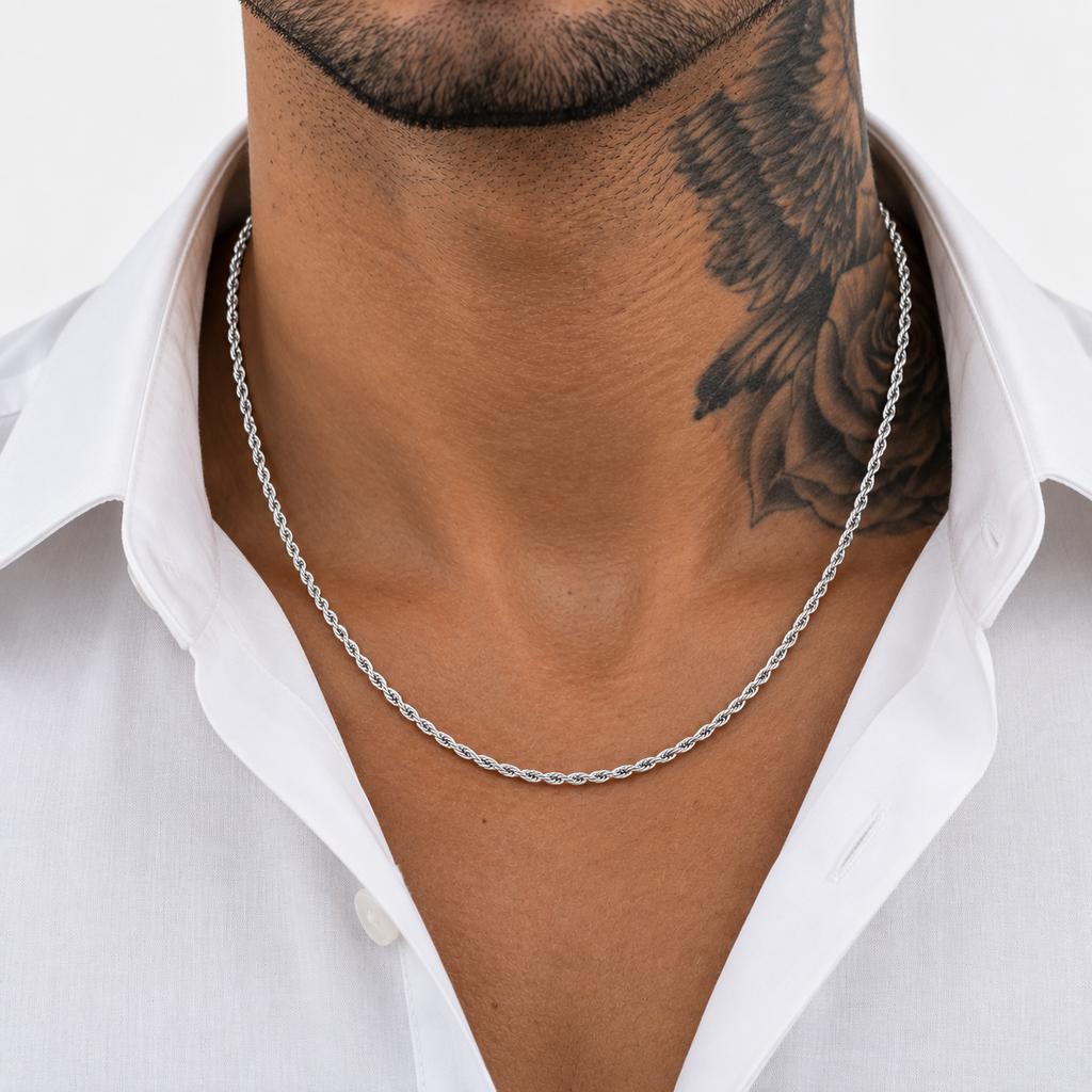 Silver Rope Chain Necklace 4mm