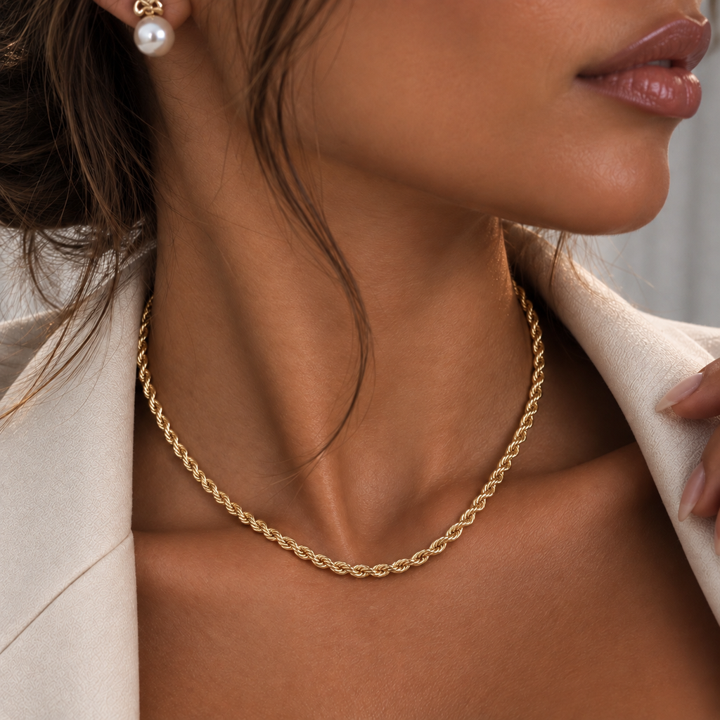 Ruby Womens Gold Rope Chain Necklace 4mm