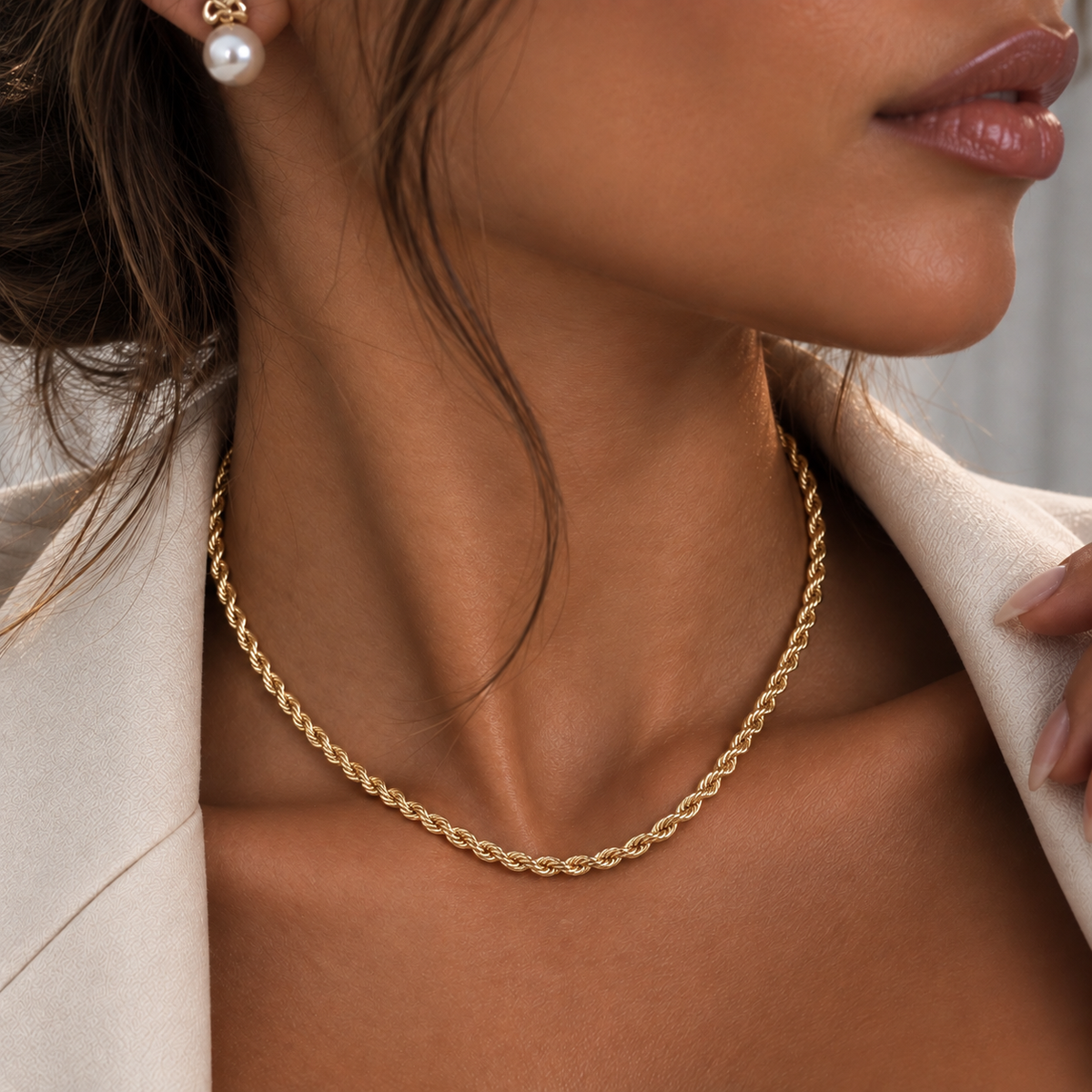 Ruby Womens Gold Rope Chain Necklace 4mm