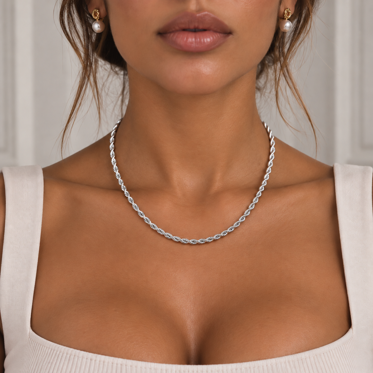 Ruby Womens Silver Rope Chain Necklace 4mm