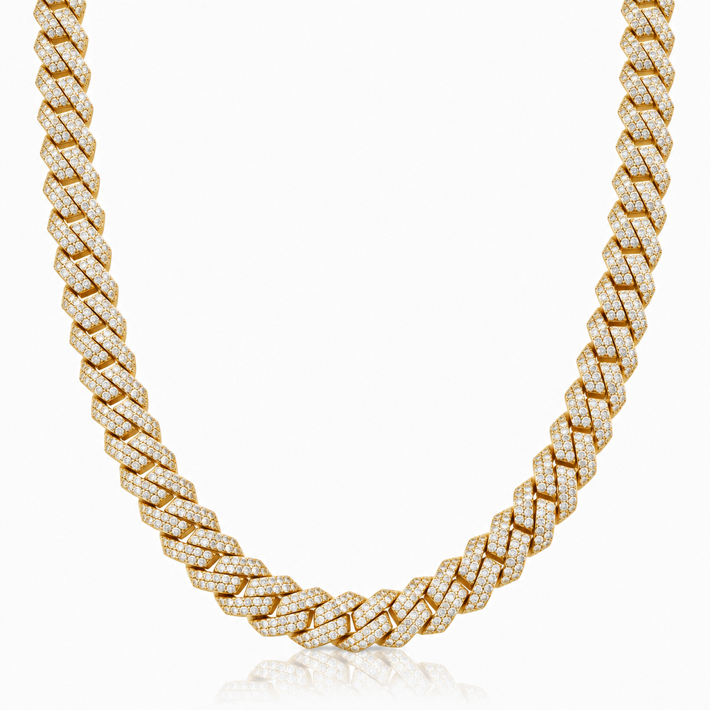 Prong iced Cuban Necklace Gold 20" 14mm