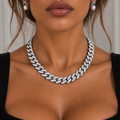 Mya Prong iced Cuban Necklace Silver 18" 14mm