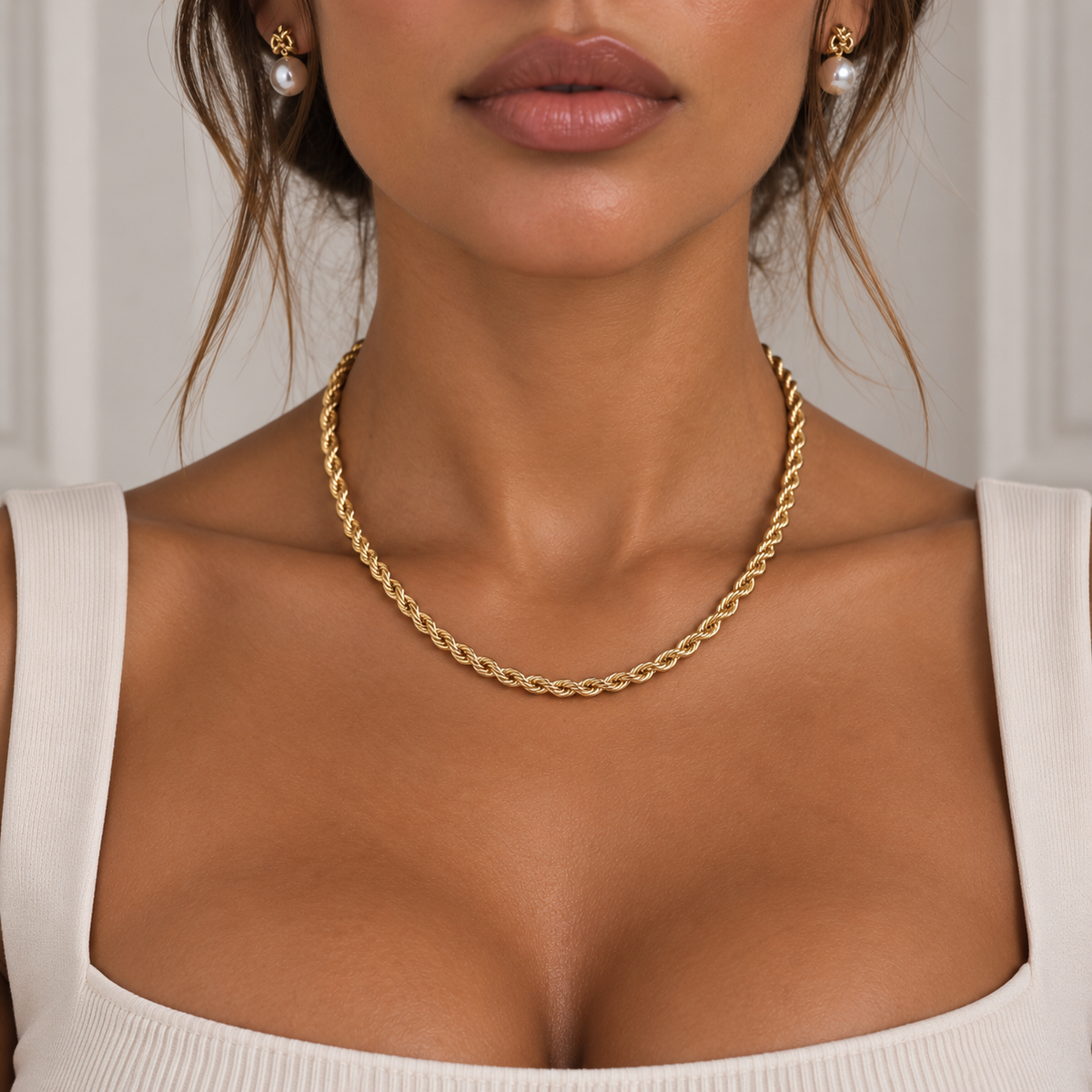 Ruby Womens Gold Rope Chain Necklace 4mm