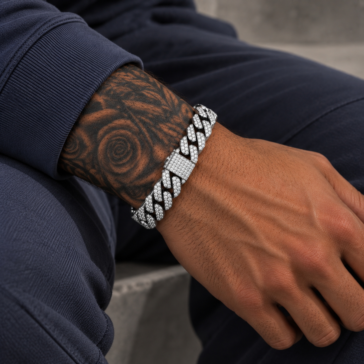 Prong iced Cuban Bracelet Silver 14mm