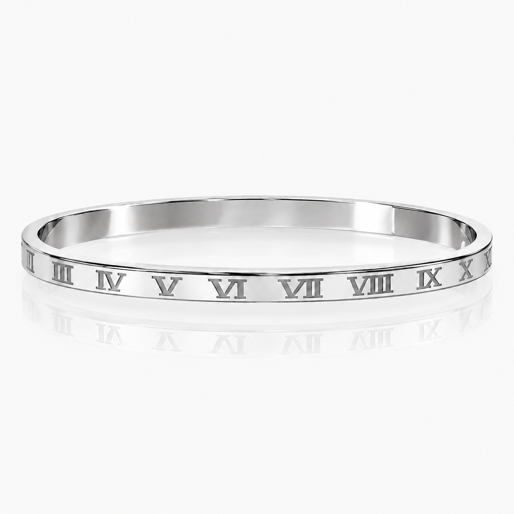 Renita Roman Numeral Bangle Bracelet Silver