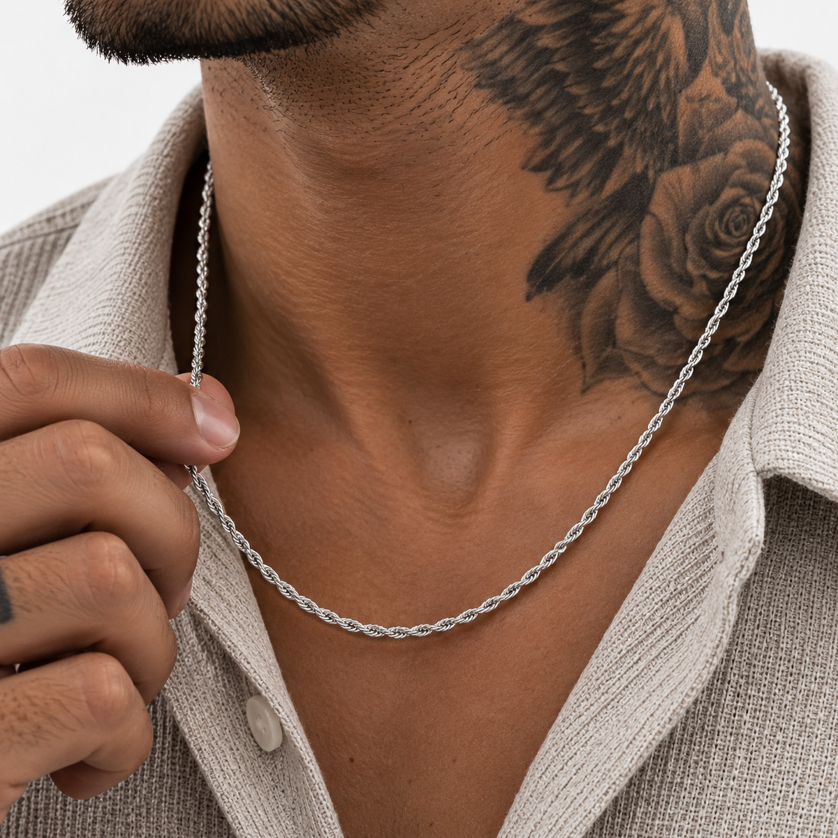 Silver Rope Chain Necklace 4mm