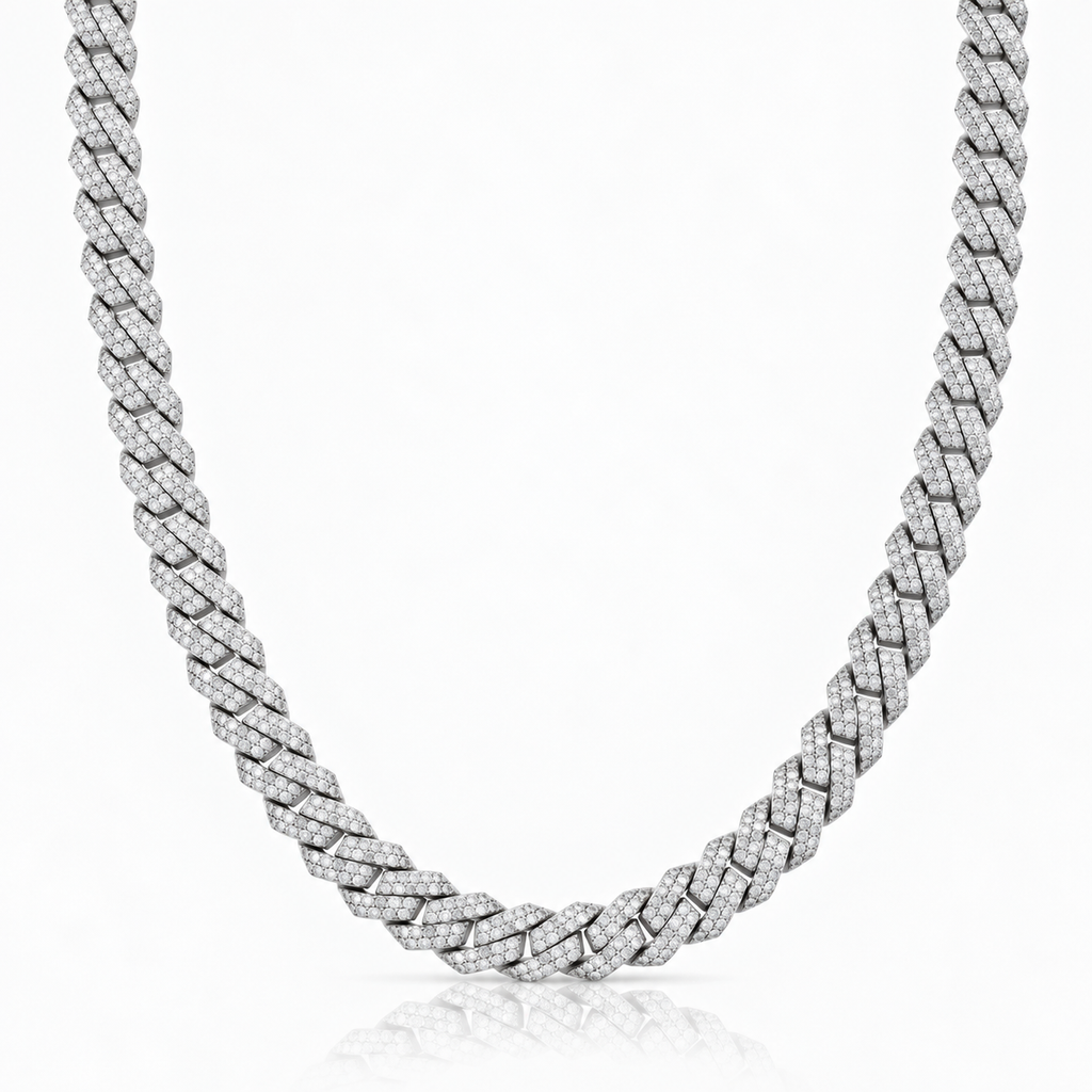 Mya Prong iced Cuban Necklace Silver 18" 14mm