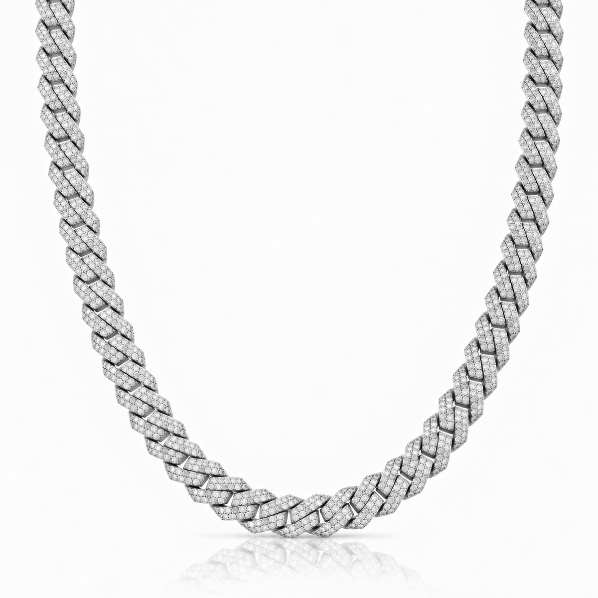 Mya Prong iced Cuban Necklace Silver 18" 14mm