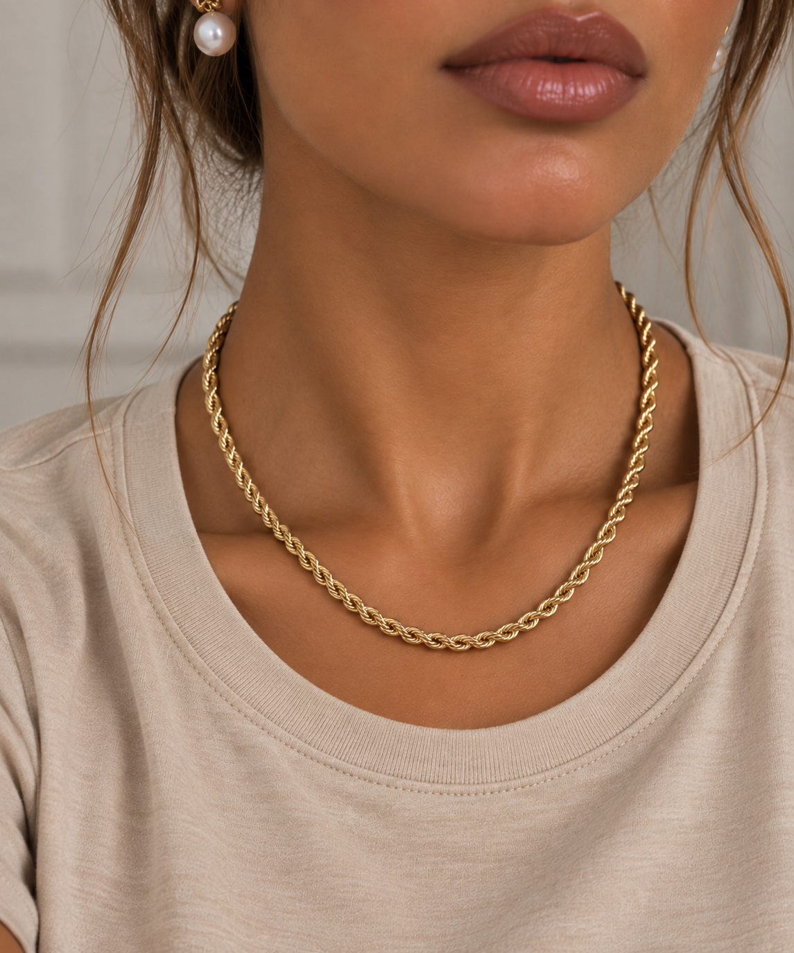 Ruby Womens Gold Rope Chain Necklace 4mm