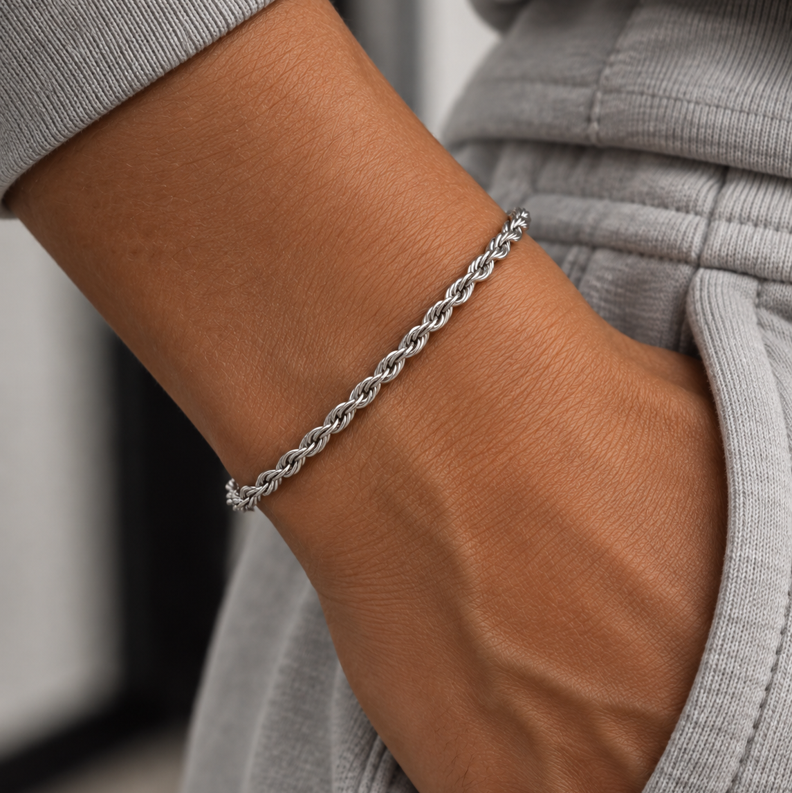 River Rope Bracelet Silver 4mm