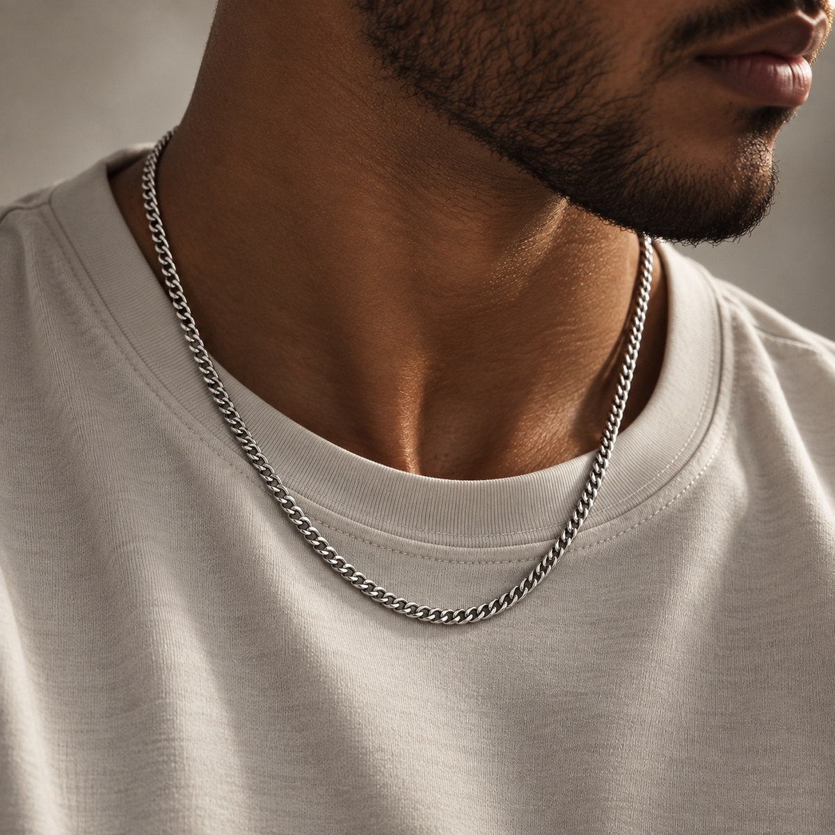 Silver Cuban Chain Necklace 4mm