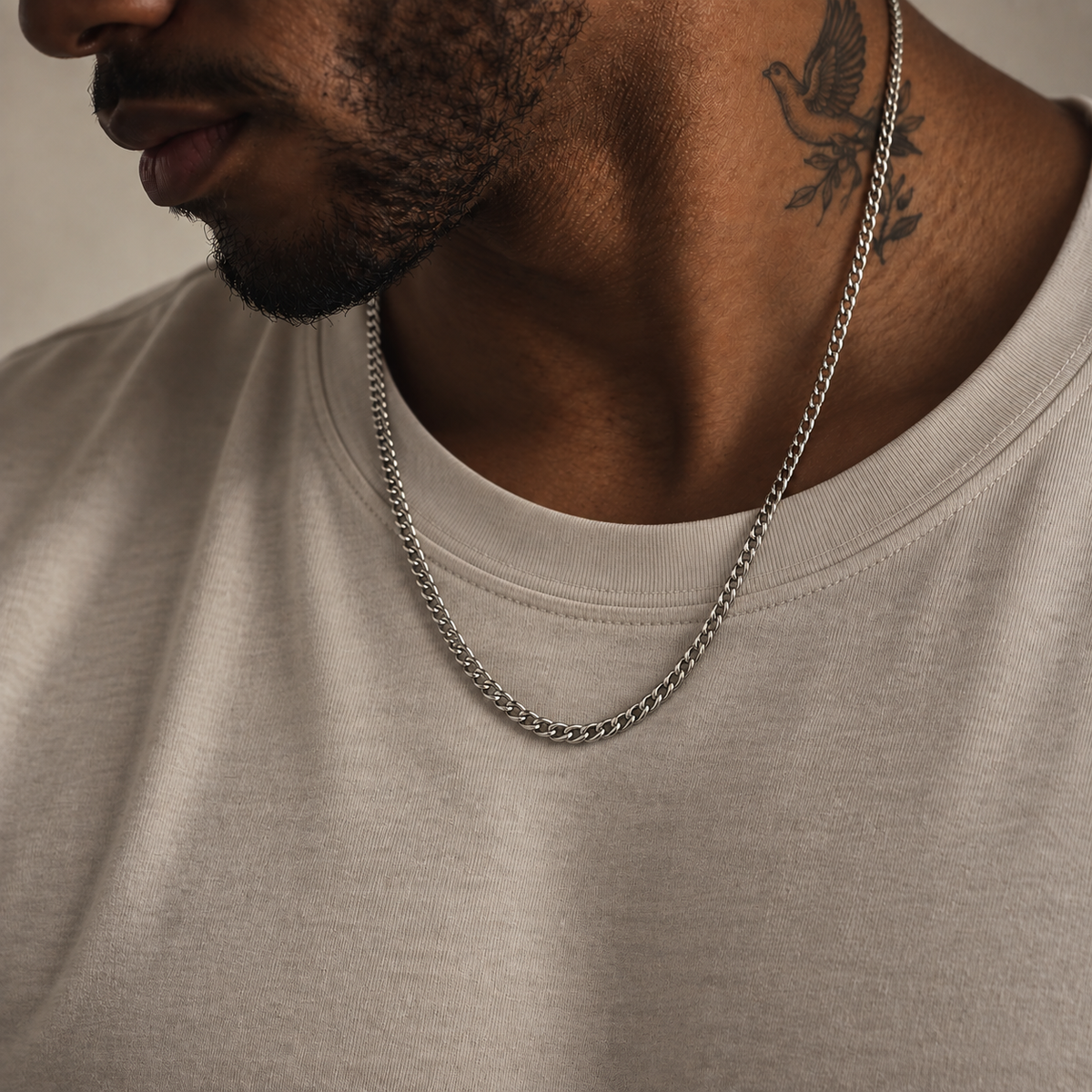 Silver Cuban Chain Necklace 4mm