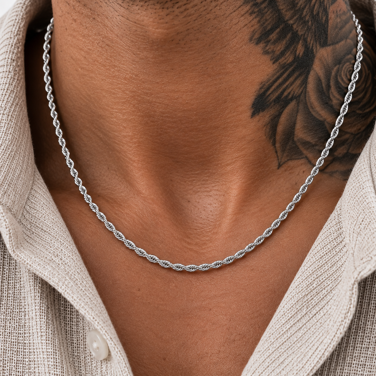 Silver Rope Chain Necklace 4mm
